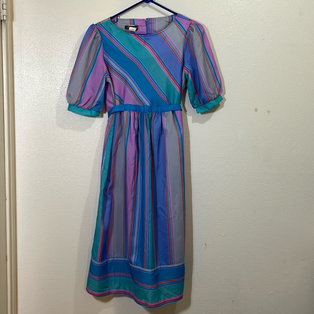 Vintage Puccini midi, multi-colored striped dress. Size 7/8.